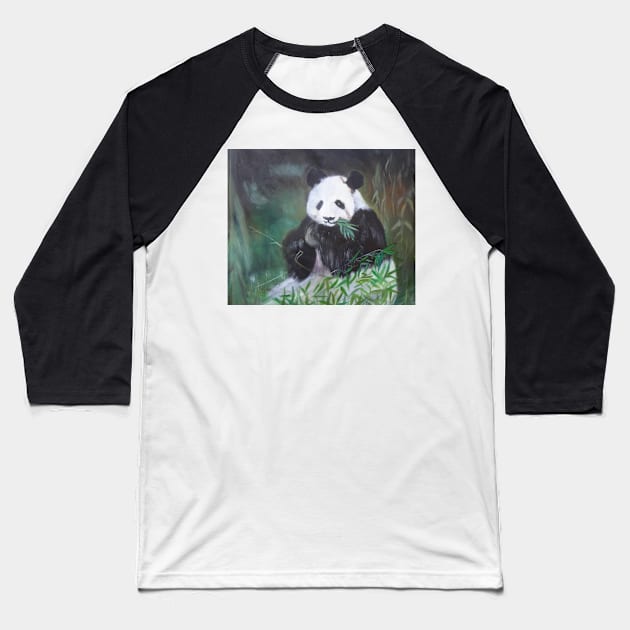 Panda in Bamboo Baseball T-Shirt by jennyleeandjim